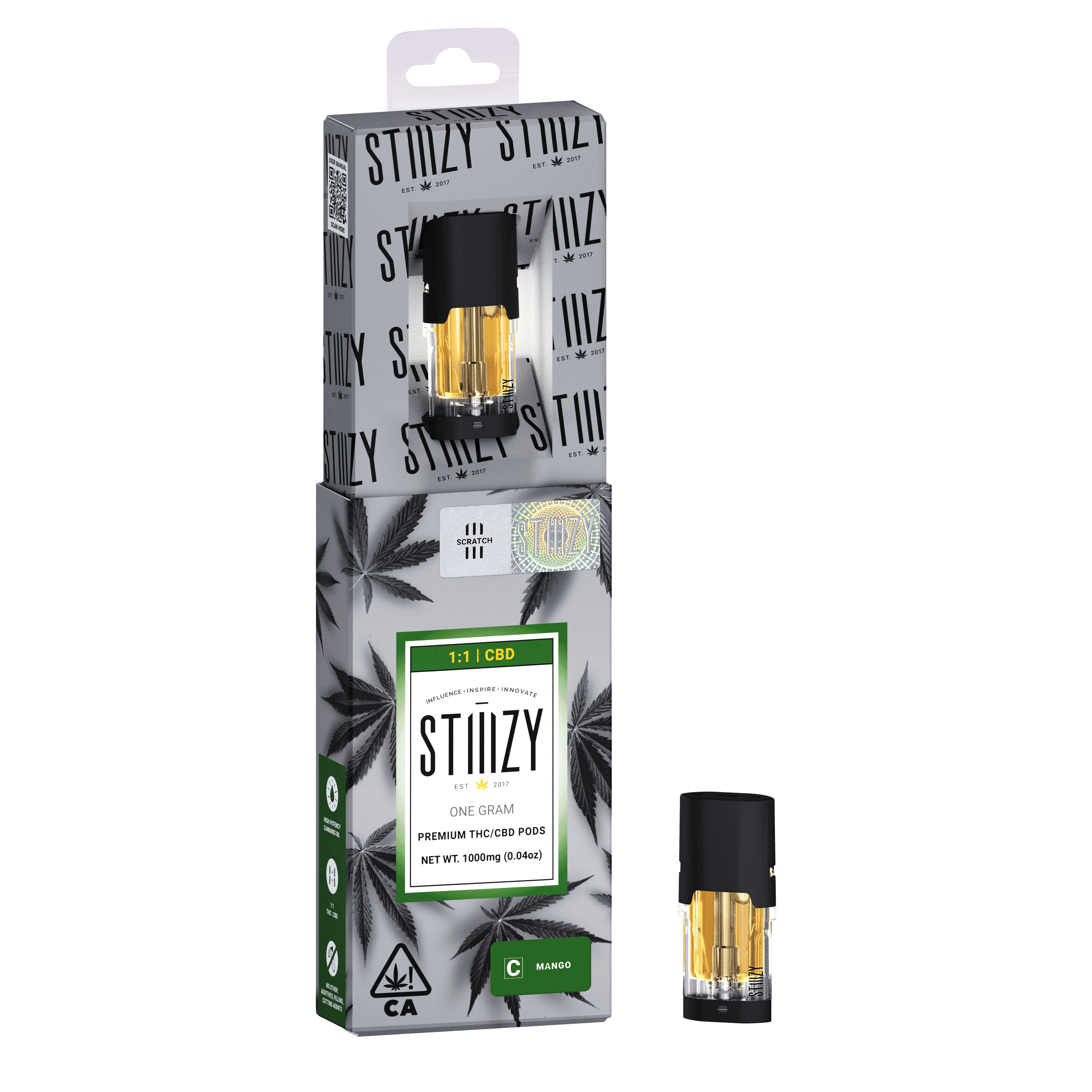 Vape Cartridge - MANGO 1G 1:1 (CBD/THC) Original Pod - STIIIZY