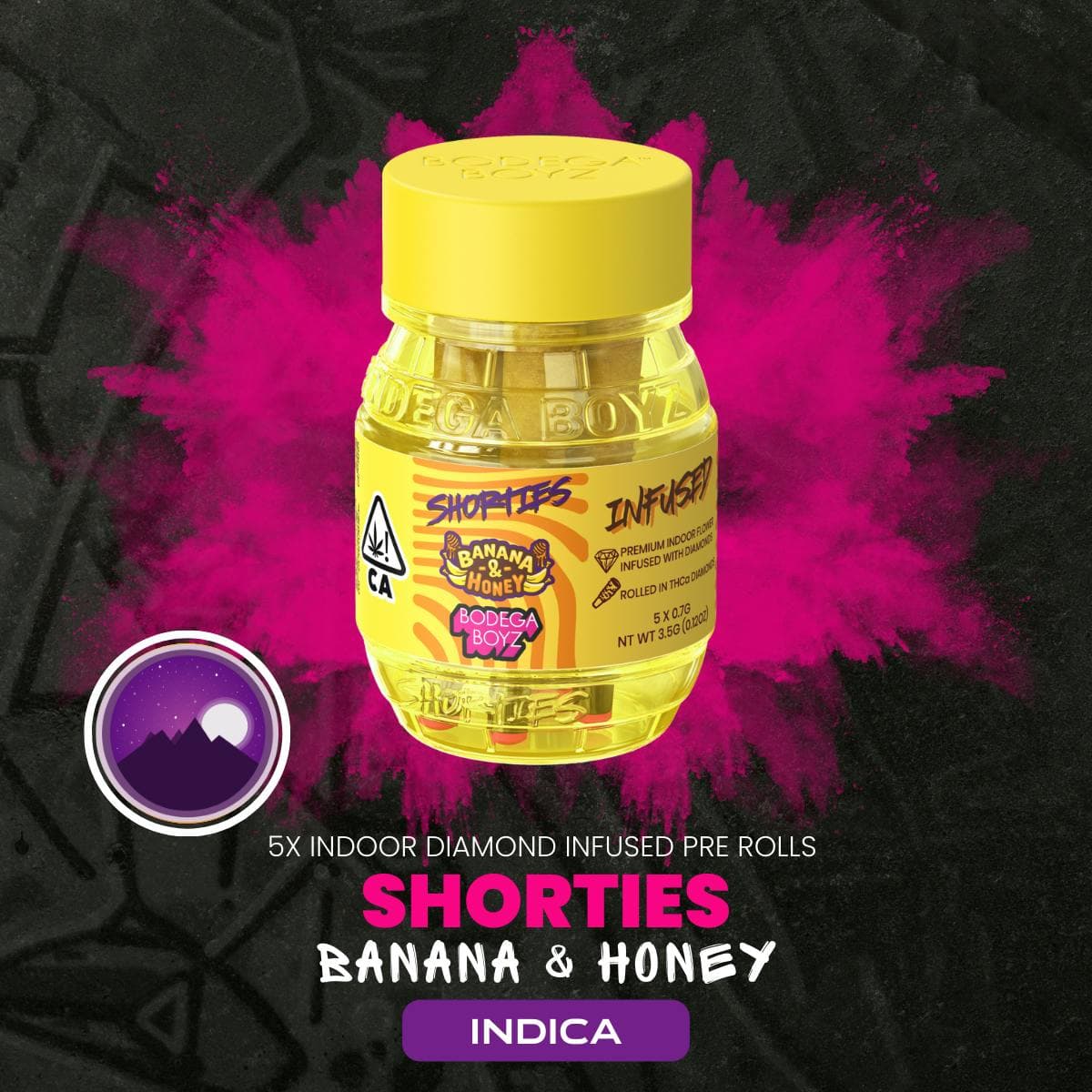 Shorties Bananas & Honey | 5 infused prerolls per Barrel (INDICA) | CA