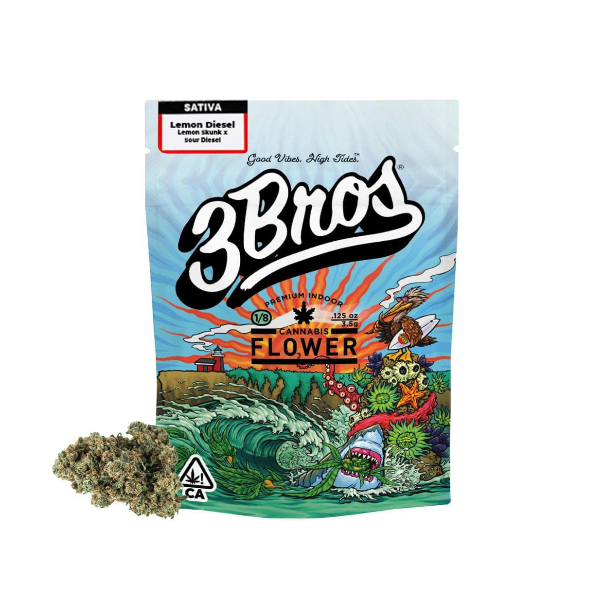 3 Bros | Indoor Flower | 3.5g | Lemon Diesel | Sativa