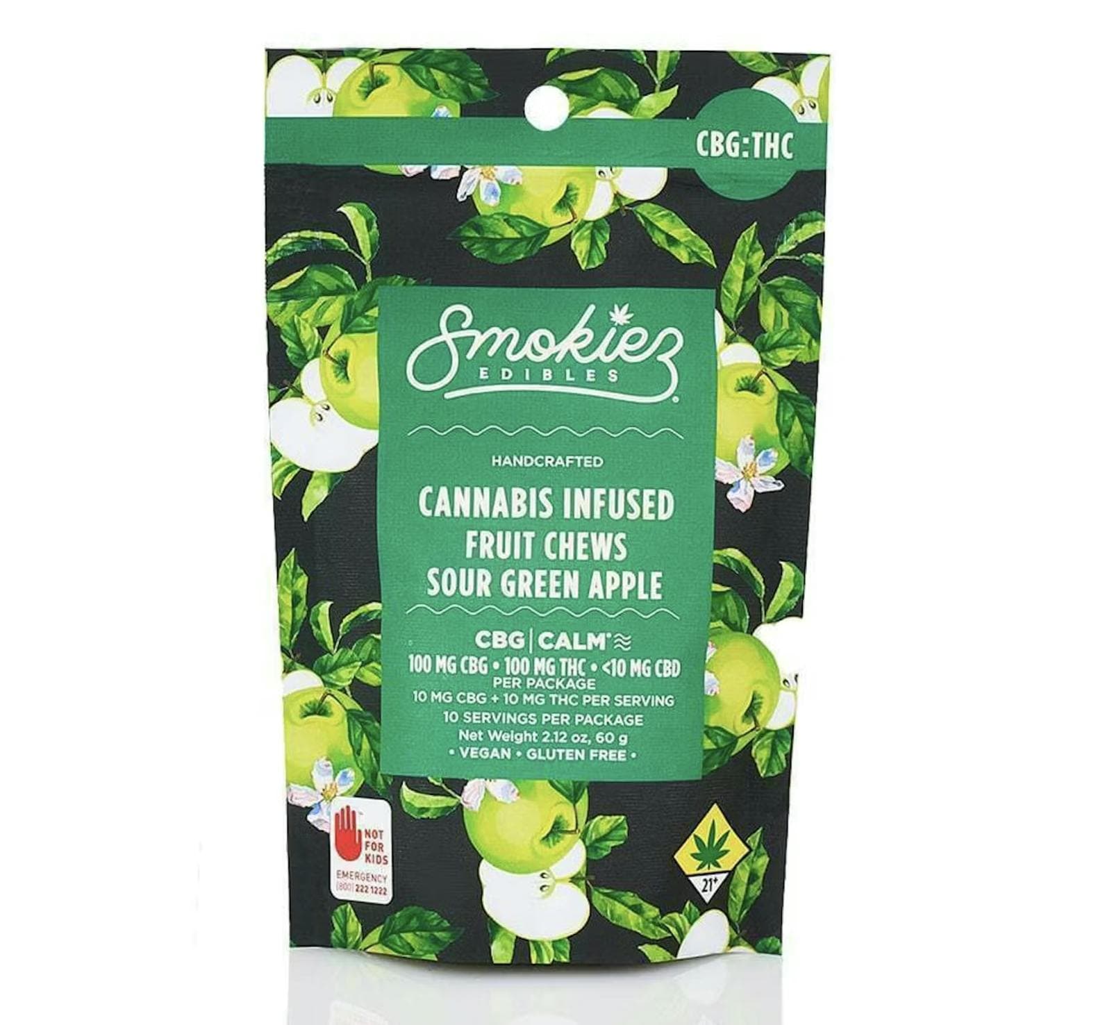 Sour Green Apple Fruit Chews CBG:THC 1:1 Gummies | 100mg | 10ct | 10mg/ea