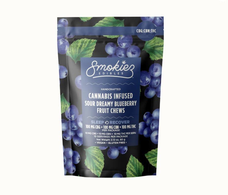 Smokiez | Sour Blueberry 1:1:1 CBG:CBN:THC Gummies | 100mg | 10ct | 10mg/ea