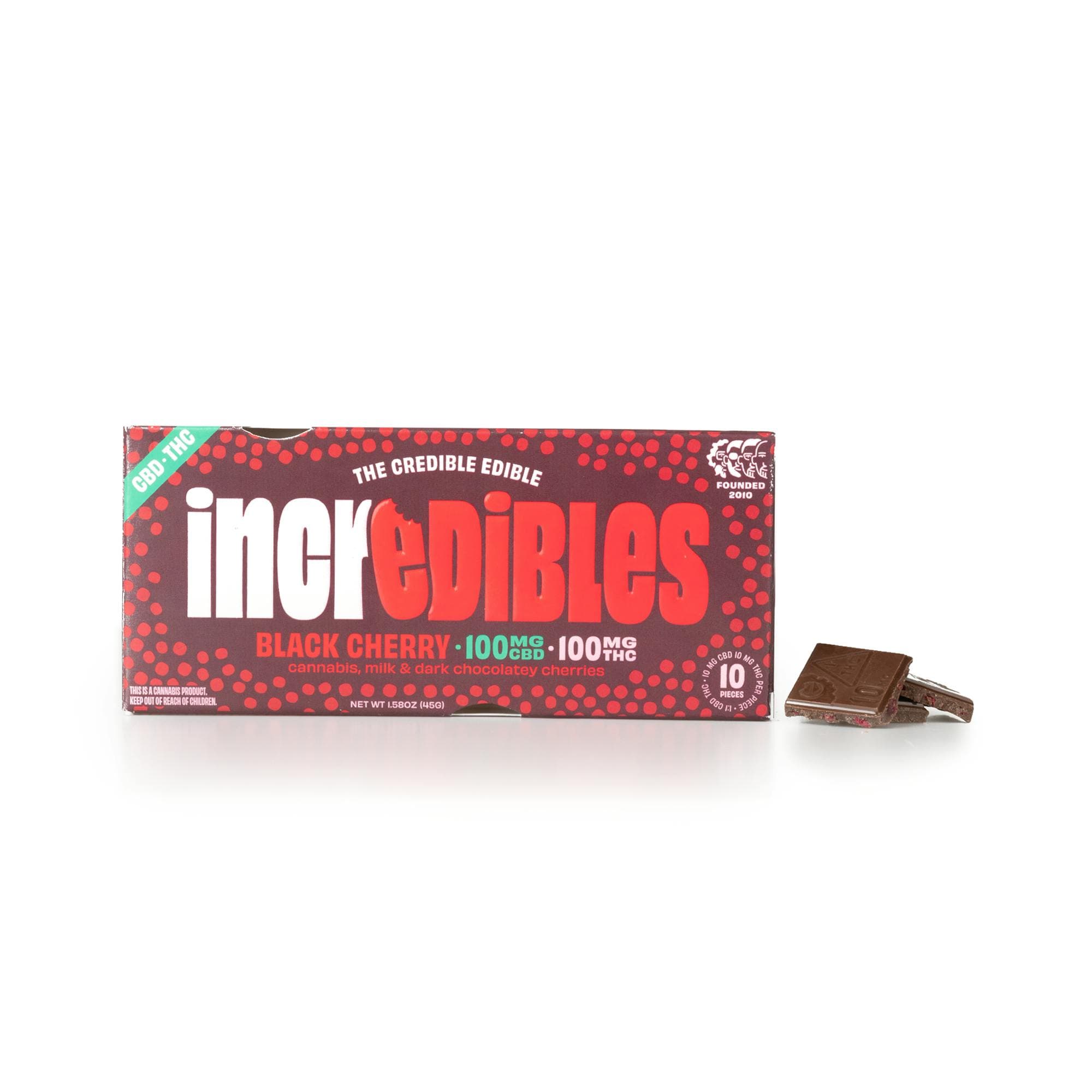 BLACK CHERRY CHOCOLATE BAR 1:1 10PC [100MG THC: 100MG CBD]