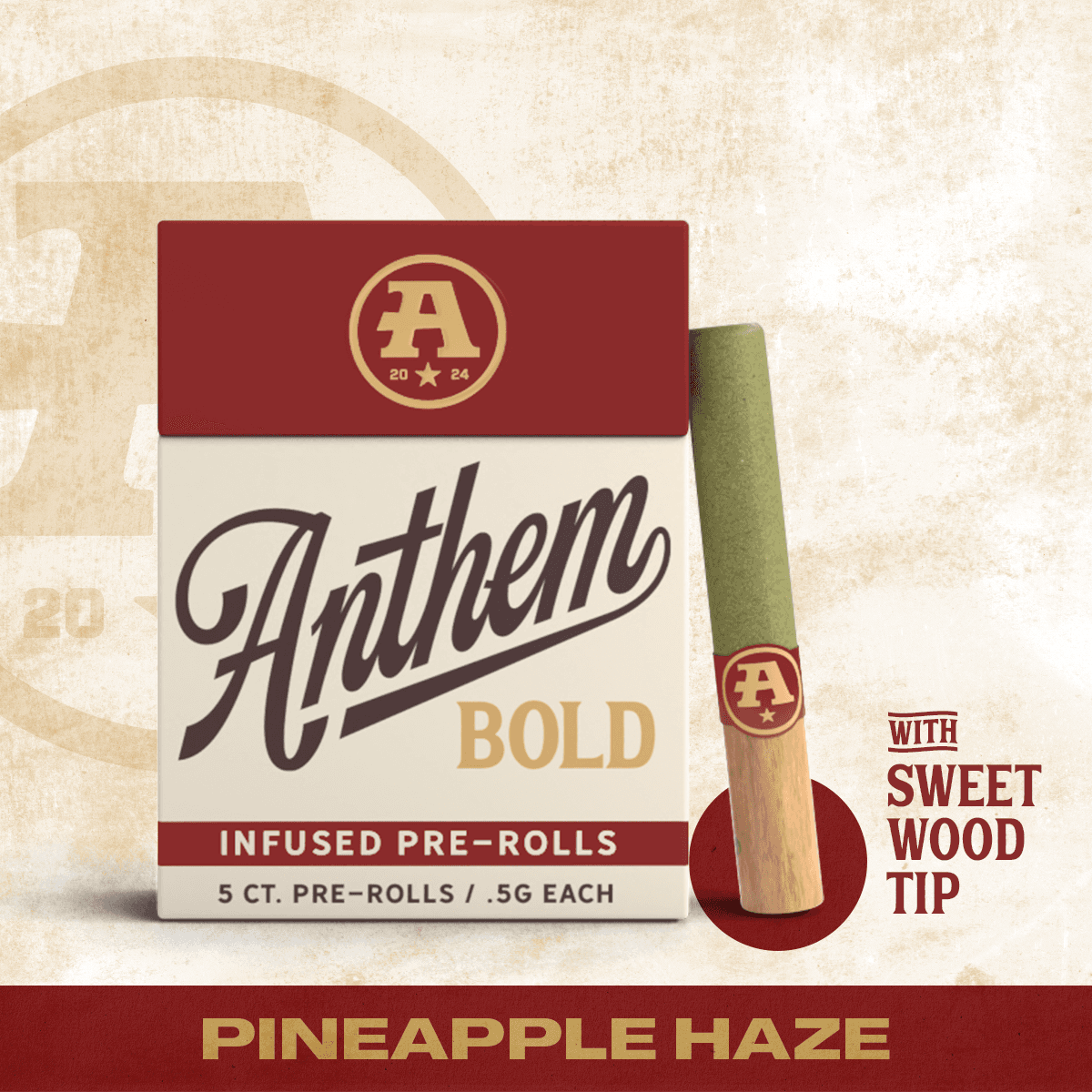 Anthem Bold Wood Tip Infused Prerolls 5pk Sativa Pineapple Haze