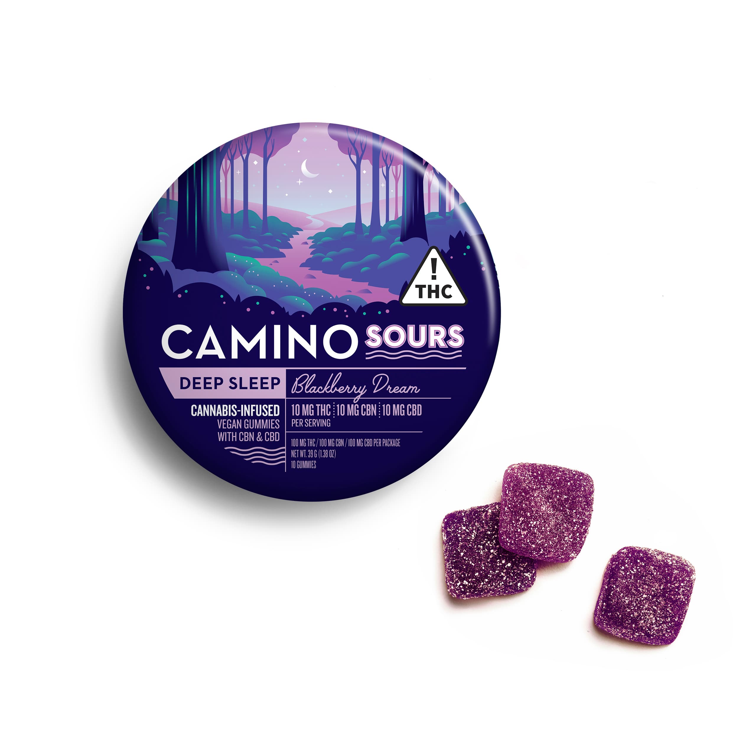 Kiva Camino Sours Blackberry Dream Gummies THC:CBD:CBN 10mg 10pk