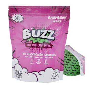BUZZ Gummies Raspberry Razz 1:1:1 THC:CBD:CBN 100mg