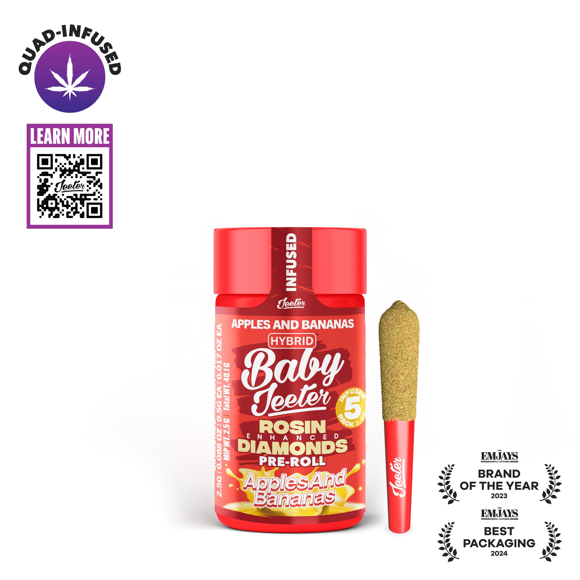 Jeeter - Quad Infused Baby Prerolls 5pk - Apples & Bananas (H) (2.5g)