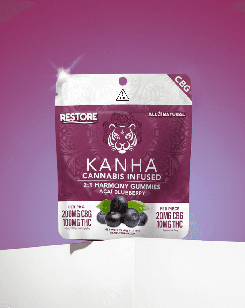 Kanha 2:1 CBG:THC Acai Blueberry Harmony Restore CBG Gummies