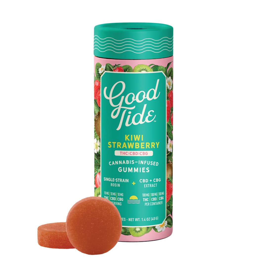 Good Tide Kiwi Strawberry 1:1:1 THC:CBD:CBG Solventless Rosin Gummies 10mg 10pk