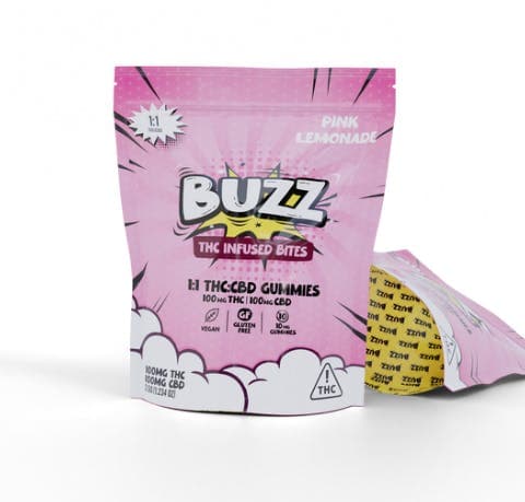 BUZZ Gummies Pink Lemonade 1:1 THC:CBD 100mg:100mg