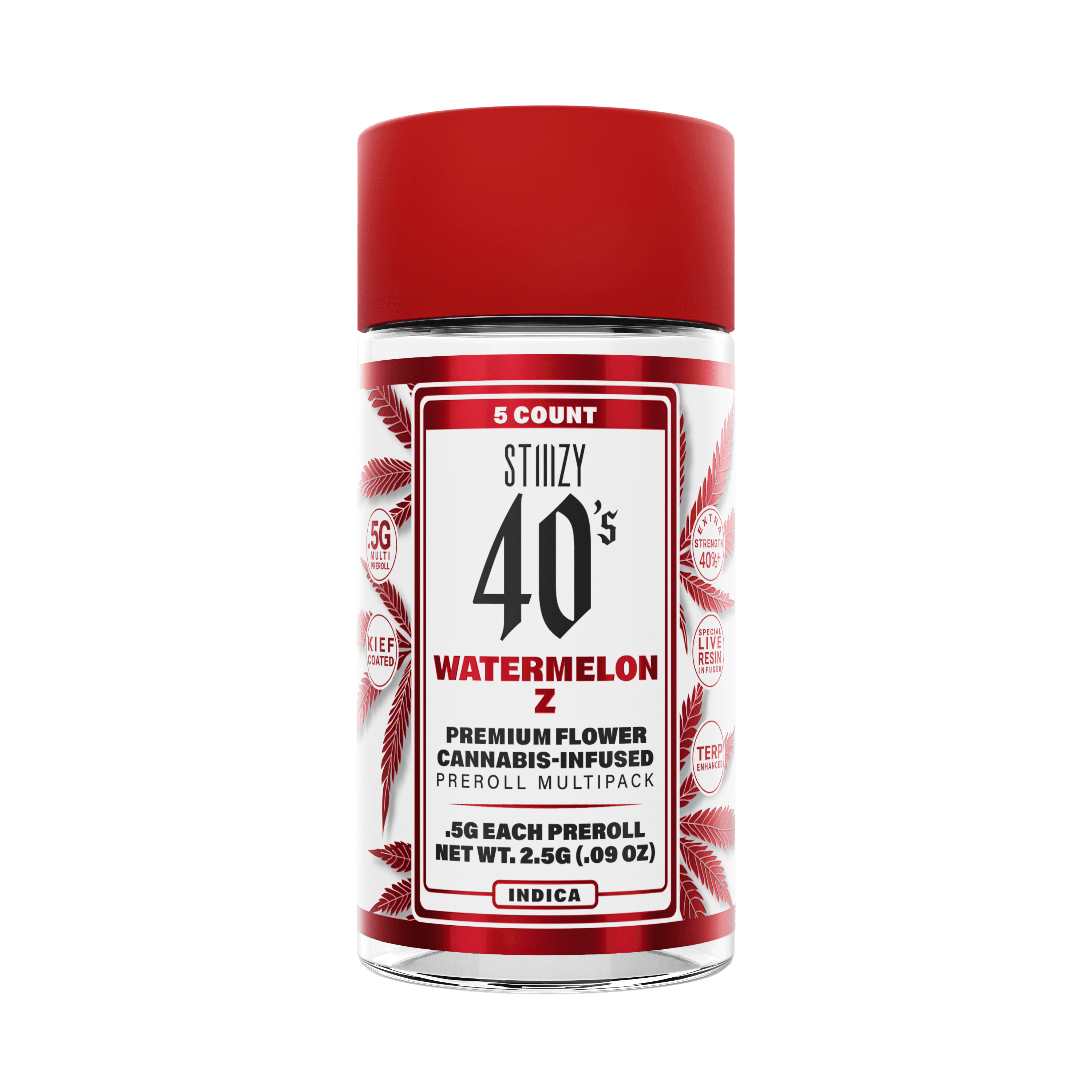 STIIIZY 40's Infused Prerolls 5pk Indica Watermelon Z