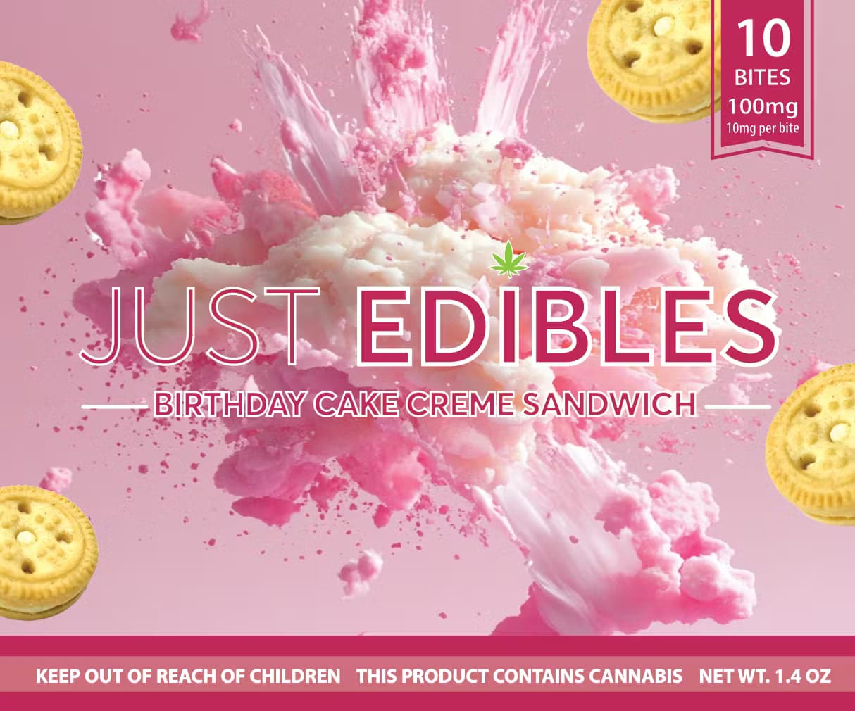 Just Edibles Birthday Cake Cookie Cream Sandwich 10mg 10pk