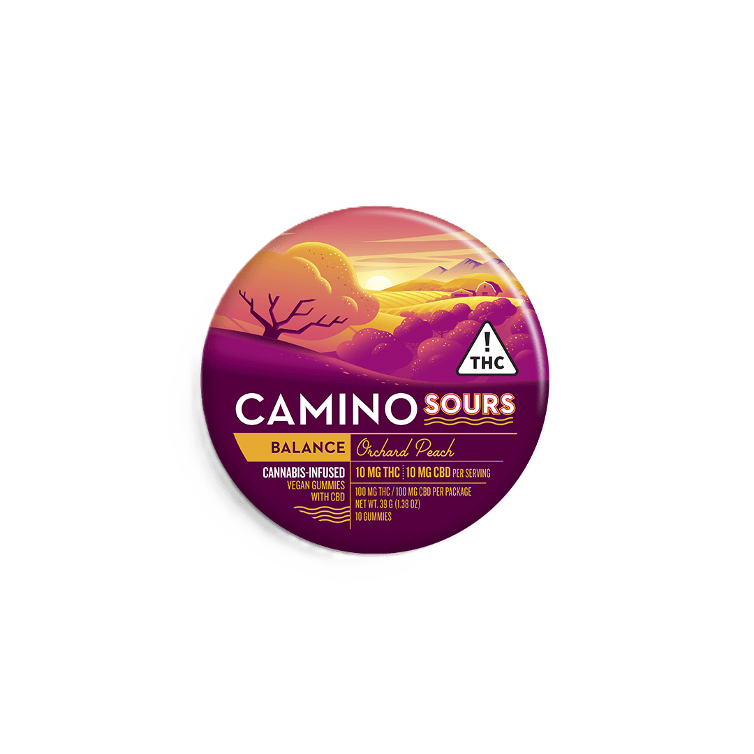 Kiva Camino Sour Orchard Peach 1:1 THC:CBD Gummies 100mg