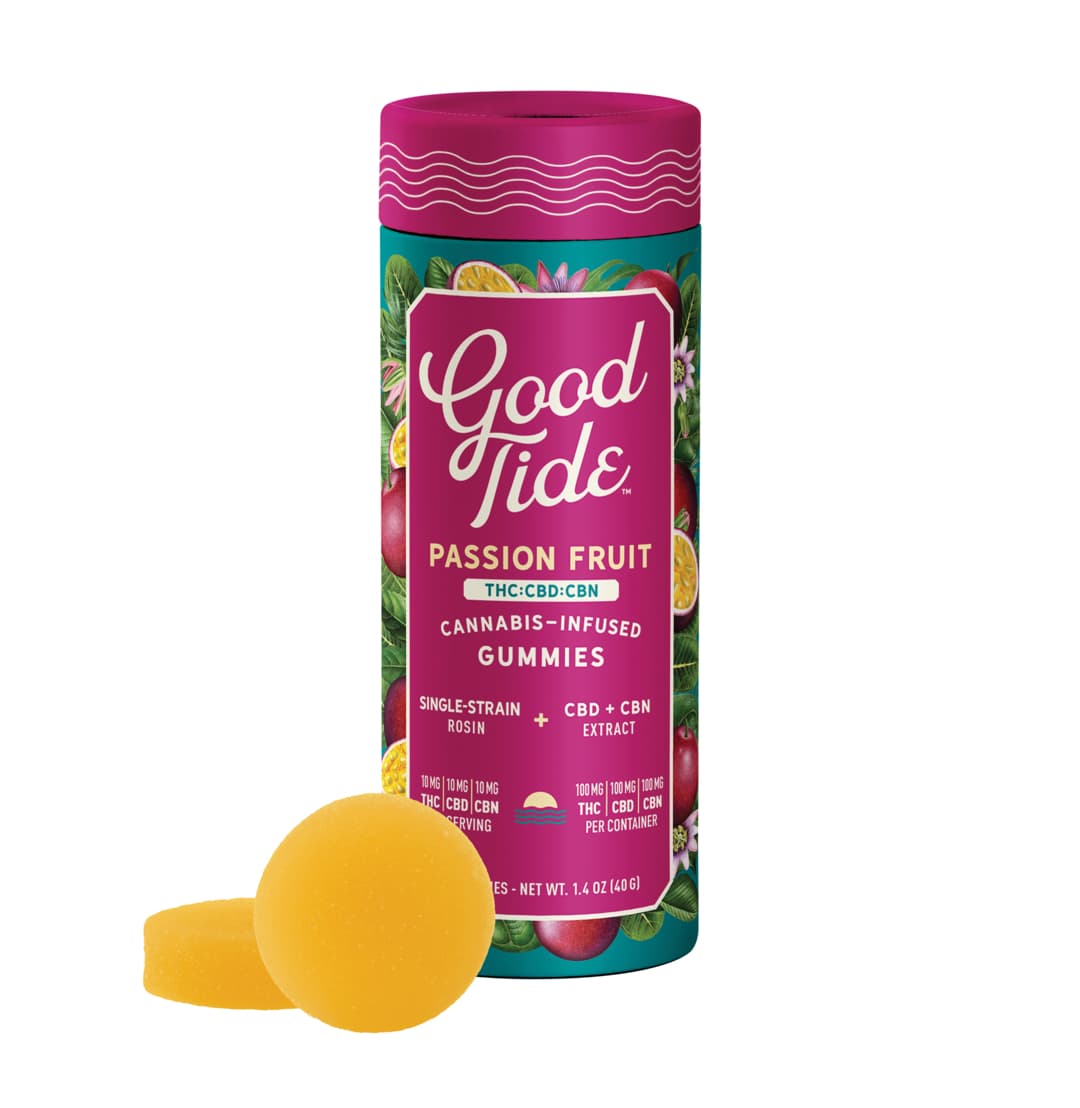 Good Tide Passion Fruit 1:1:1 THC:CBD:CBN Solventless Rosin Gummies 10mg 10pk