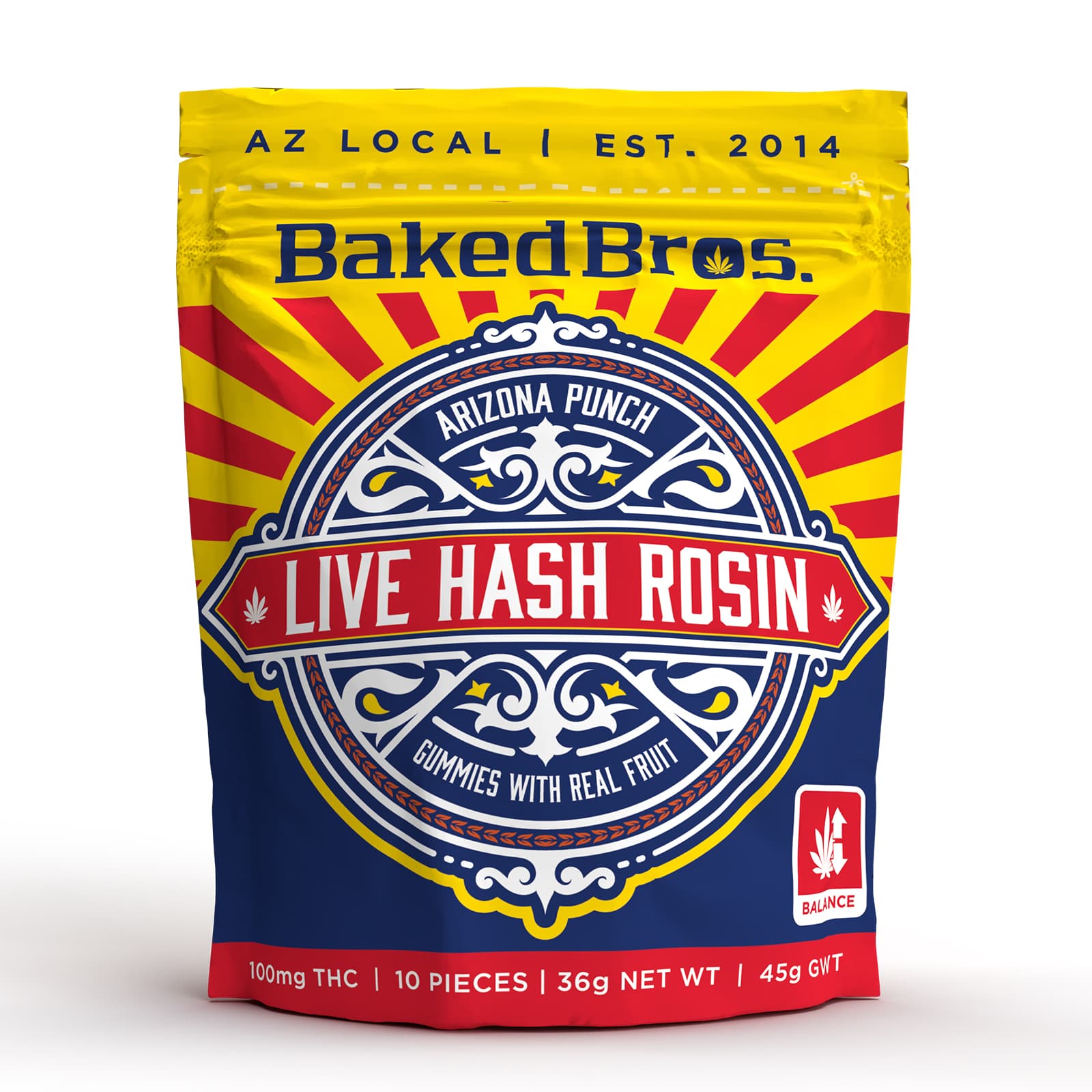 Baked Bros Live Hash Rosin 100mg Gummies Arizona Punch Hybrid