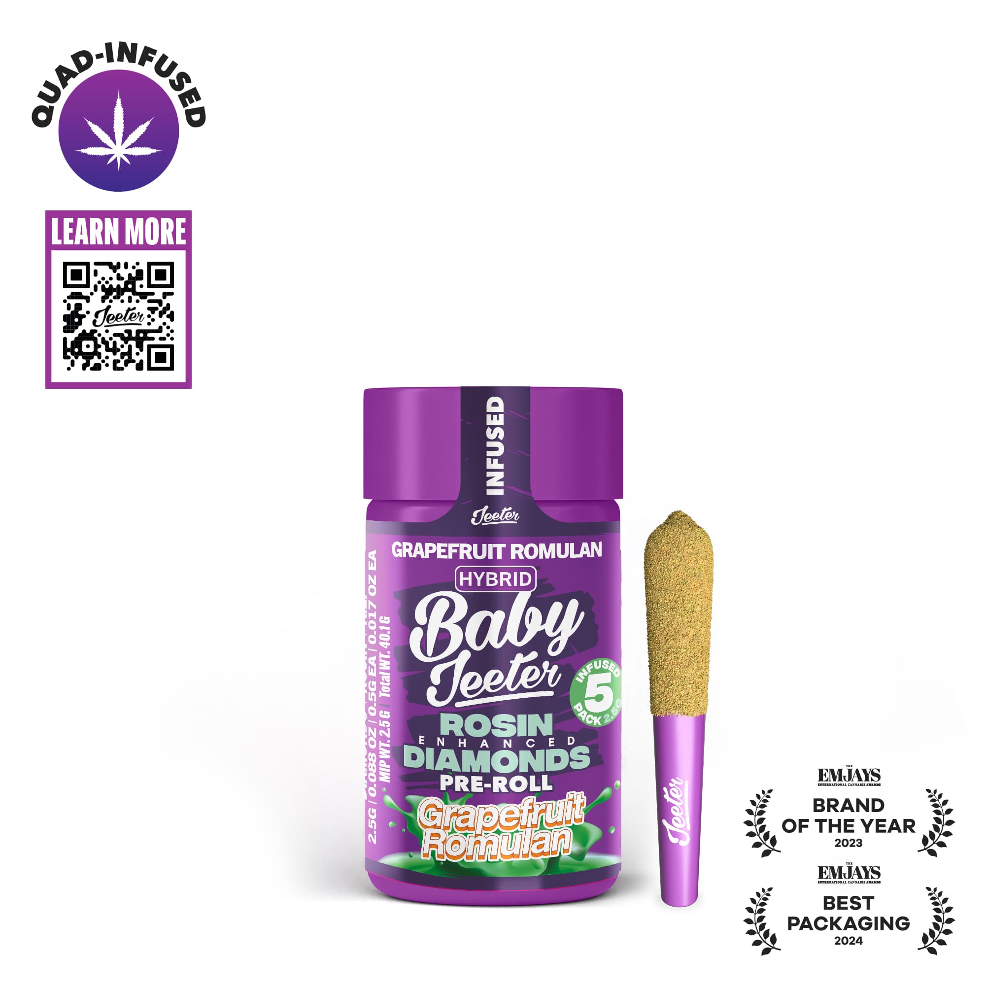 Jeeter - Quad Infused Baby Prerolls 5pk - Grapefruit Romulan (H) (2.5g)