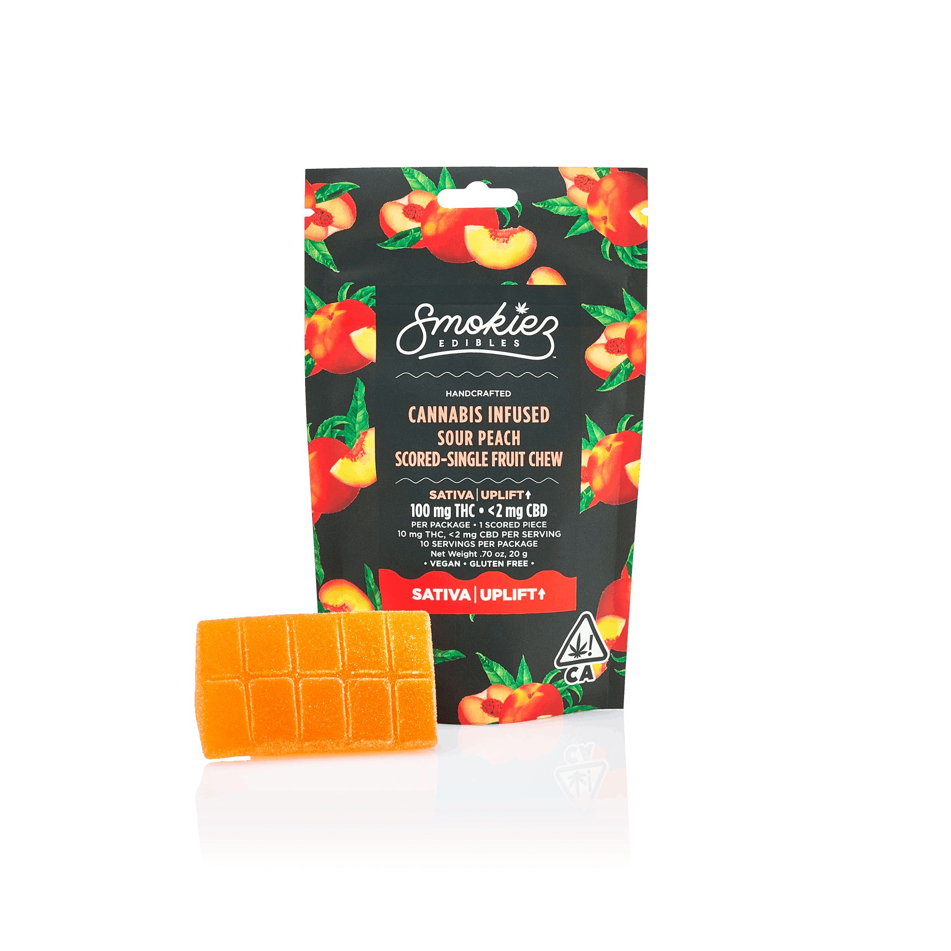 Sativa Sour Peach 100mg THC Fruit Chews - Scored Single Piece - CA