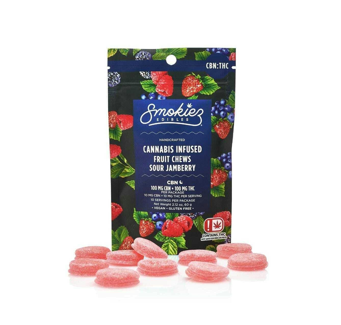 Sour Jamberry 100mg CBN : 100mg THC 1:1 Fruit Chews - CA